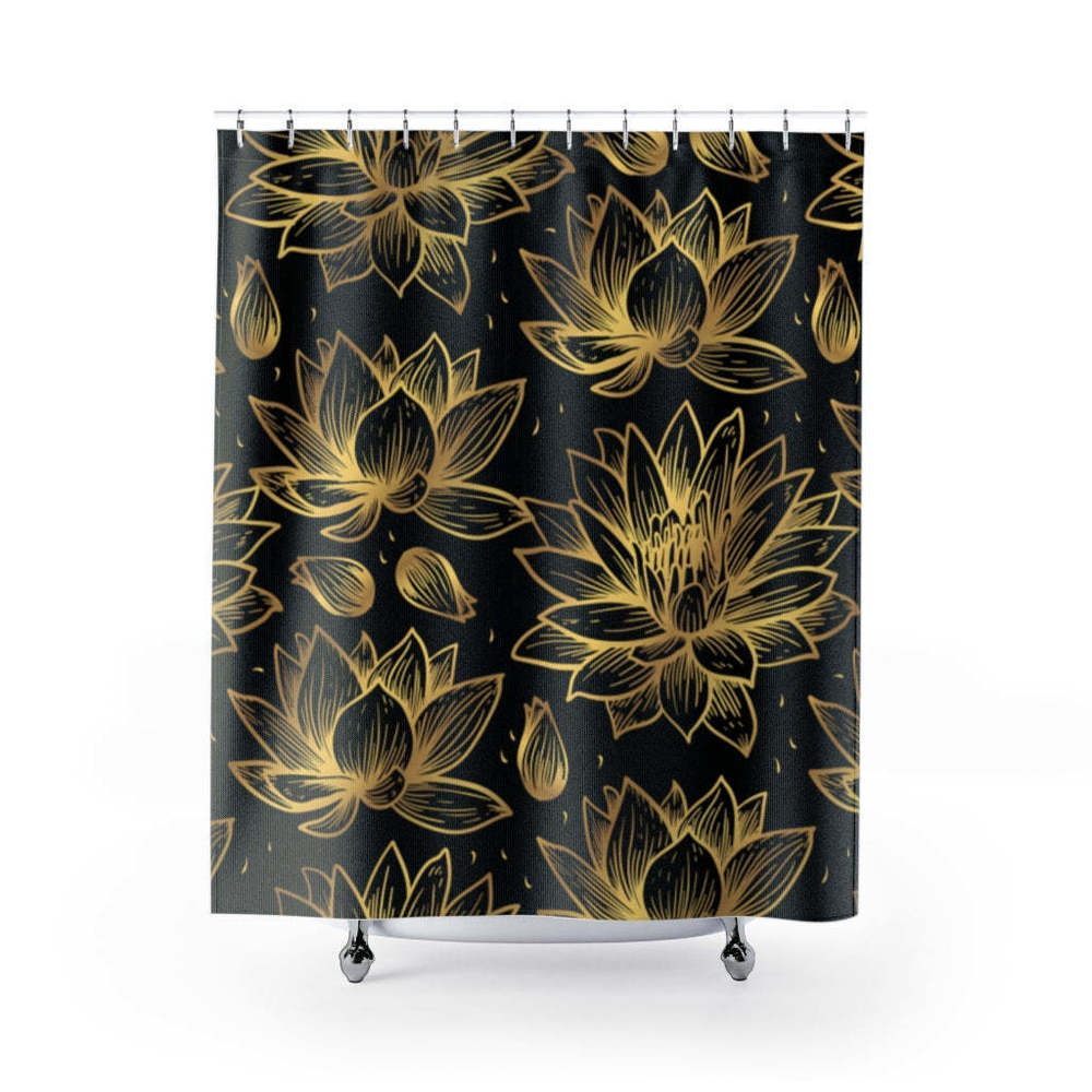 Golden Lotus Flower Stylish Design 71" x 74" Elegant Waterproof Shower Curtain f